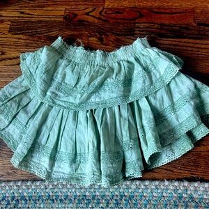Loveshackfancy Ruffle Mini Skirt Lace Green 
Cotton Tiered